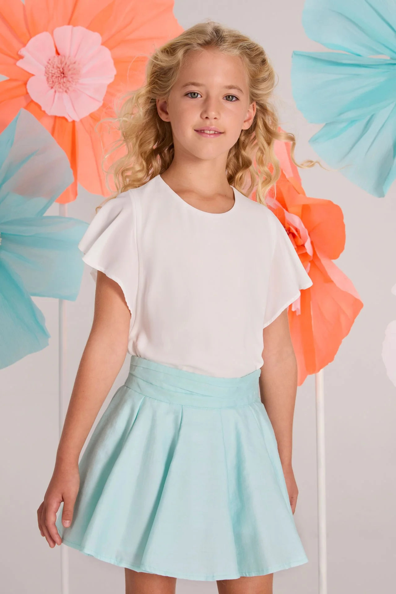 Blouses korte mouw beige Blue Bay