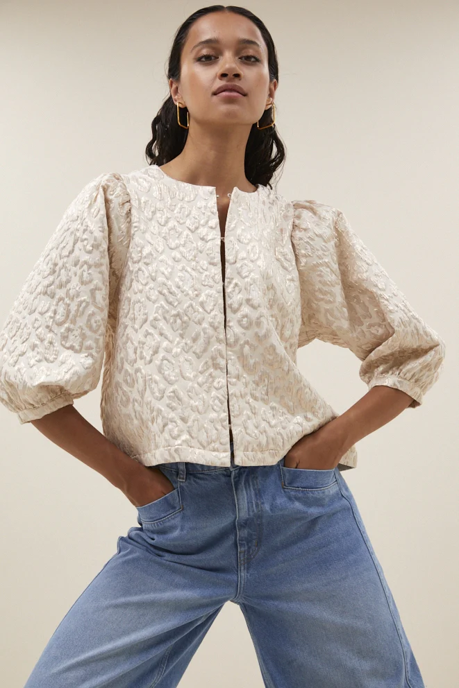 Blouses korte mouw beige by-bar