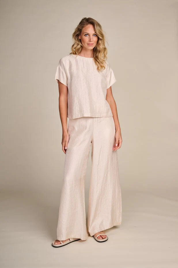 Blouses korte mouw beige Due Amanti - Image 4