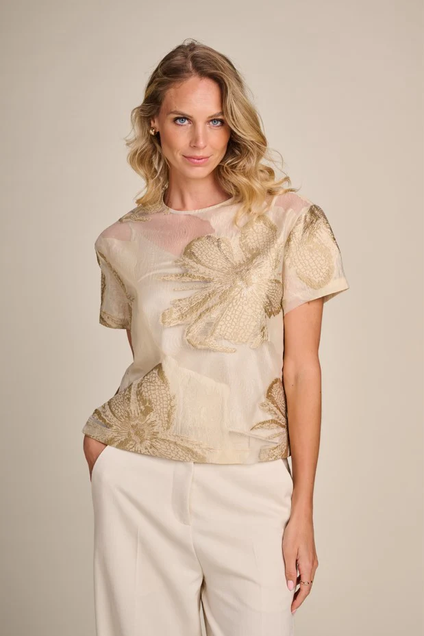 Blouses korte mouw beige Due Amanti