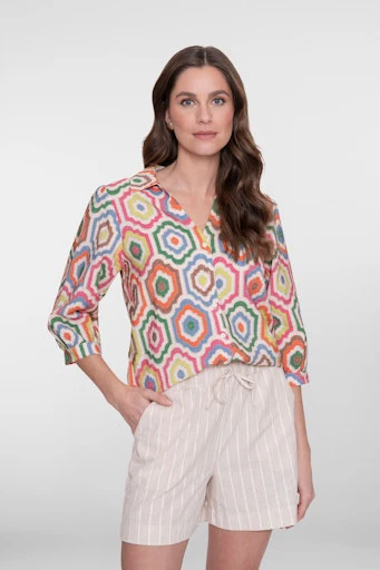 Blouses korte mouw beige Geisha