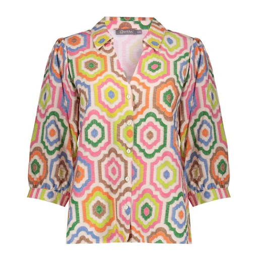 Blouses korte mouw beige Geisha - Image 2