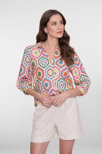 Blouses korte mouw beige Geisha - Image 6