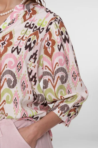 Blouses korte mouw beige Geisha - Image 3