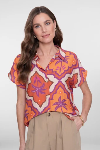 Blouses korte mouw beige Geisha