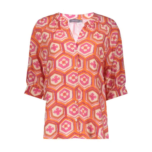 Blouses korte mouw beige Geisha - Image 2