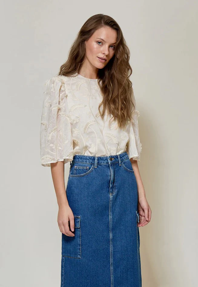 Blouses korte mouw beige Minus