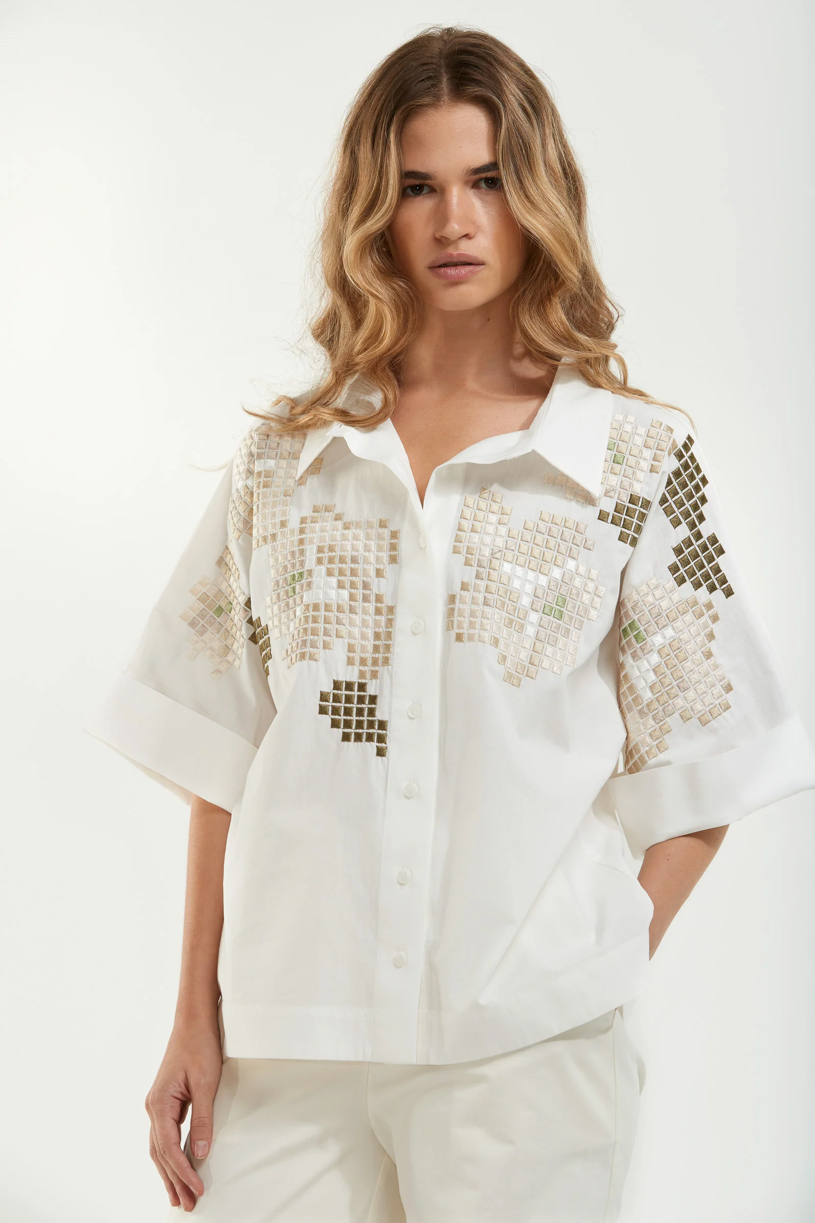 Blouses korte mouw beige Senso