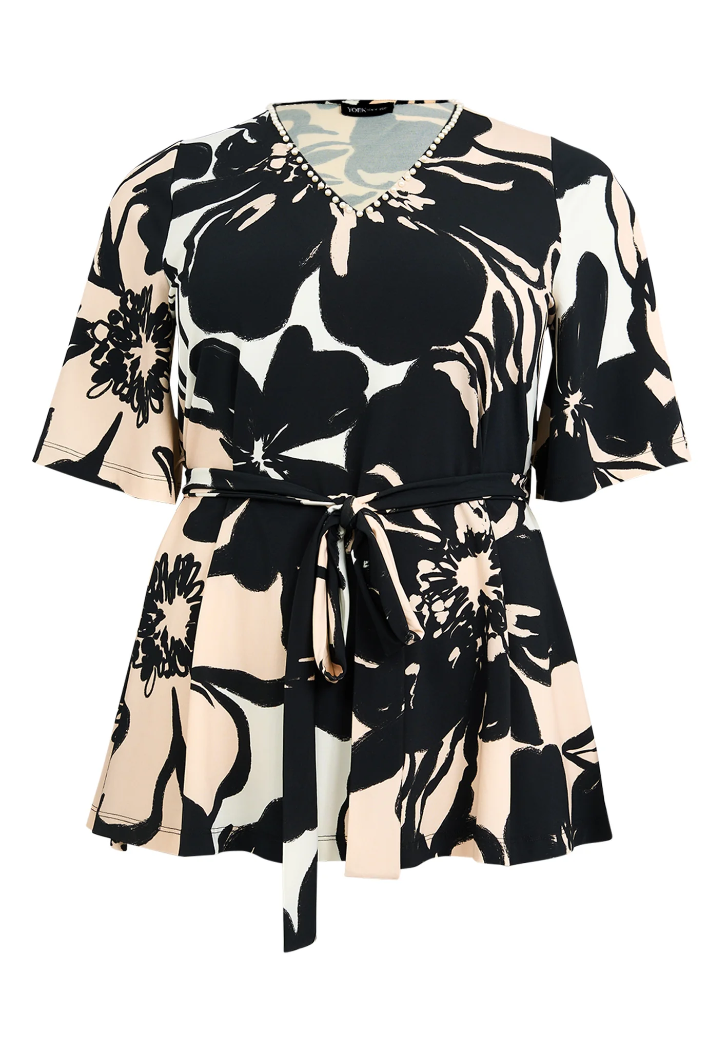 Blouses korte mouw beige Yoek - Image 2