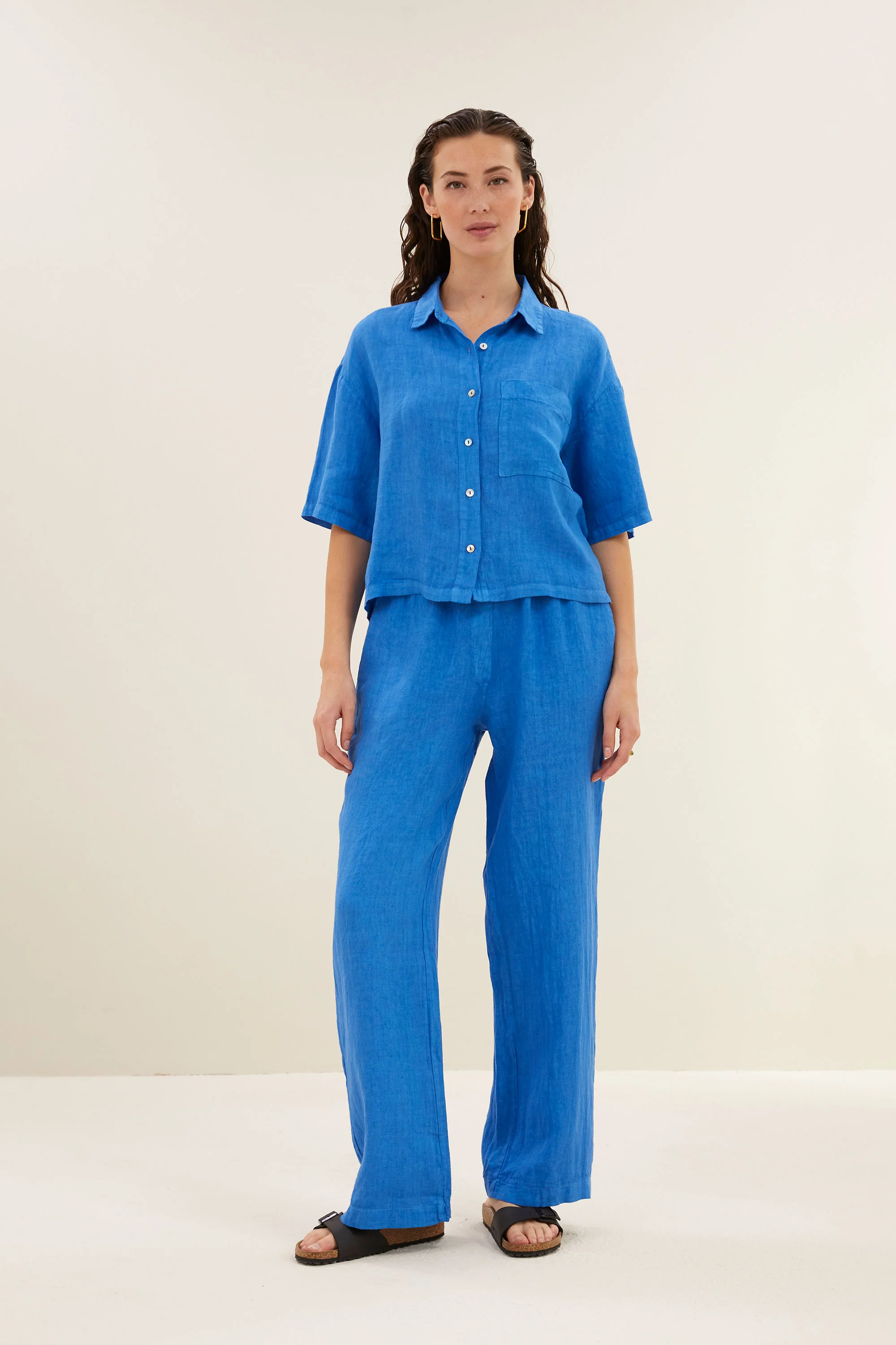 Blouses korte mouw blauw by-bar