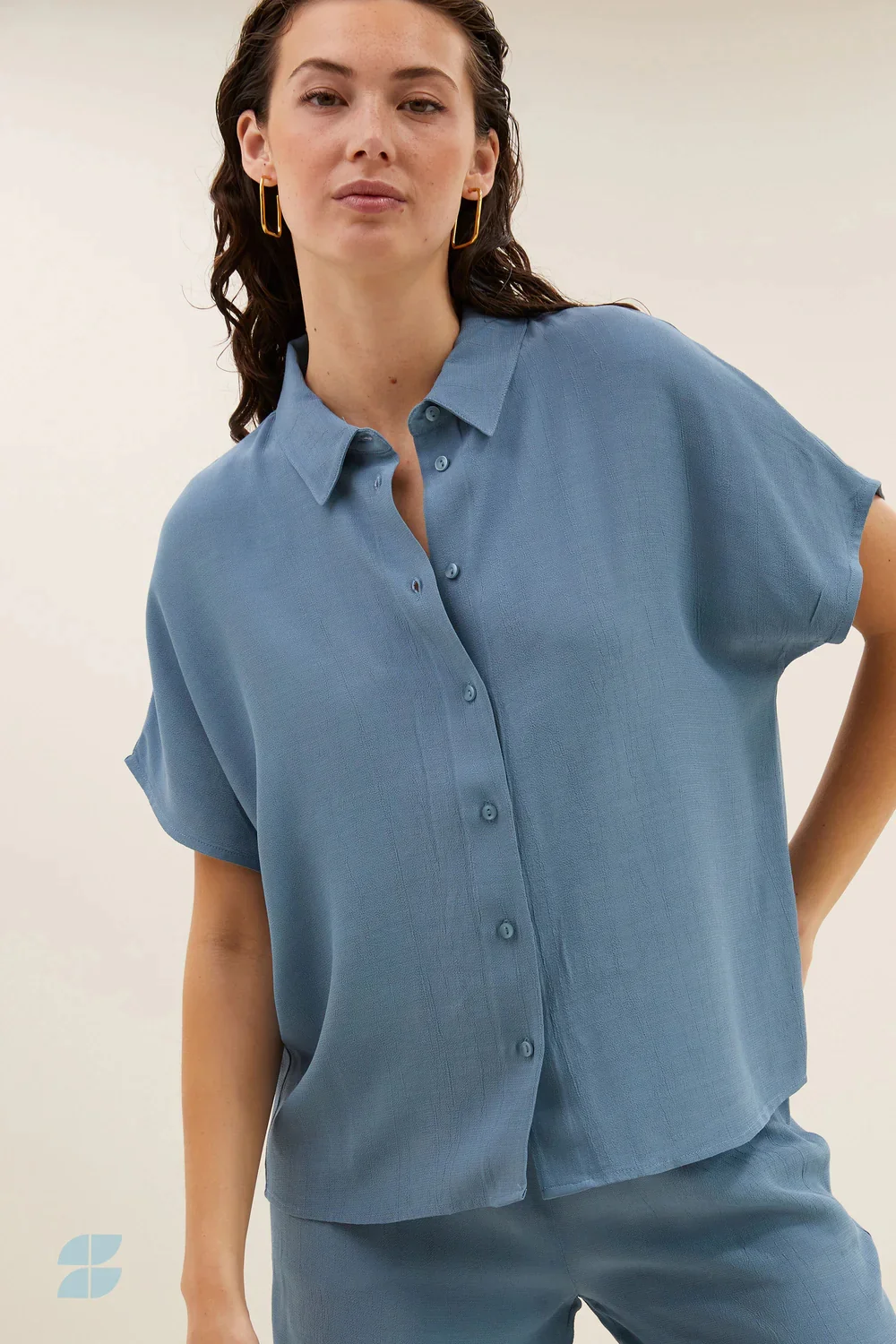 Blouses korte mouw blauw by-bar