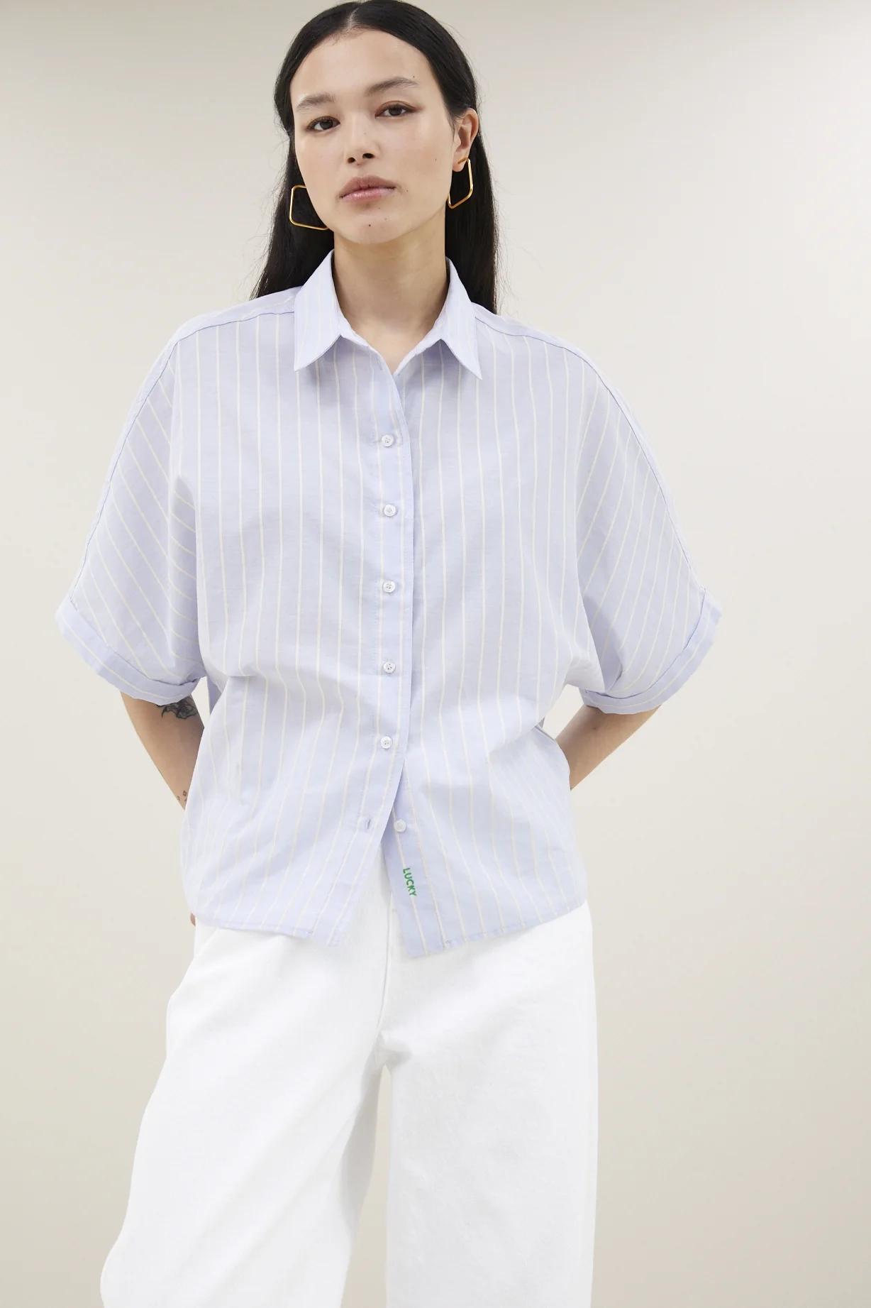 Blouses korte mouw blauw by-bar