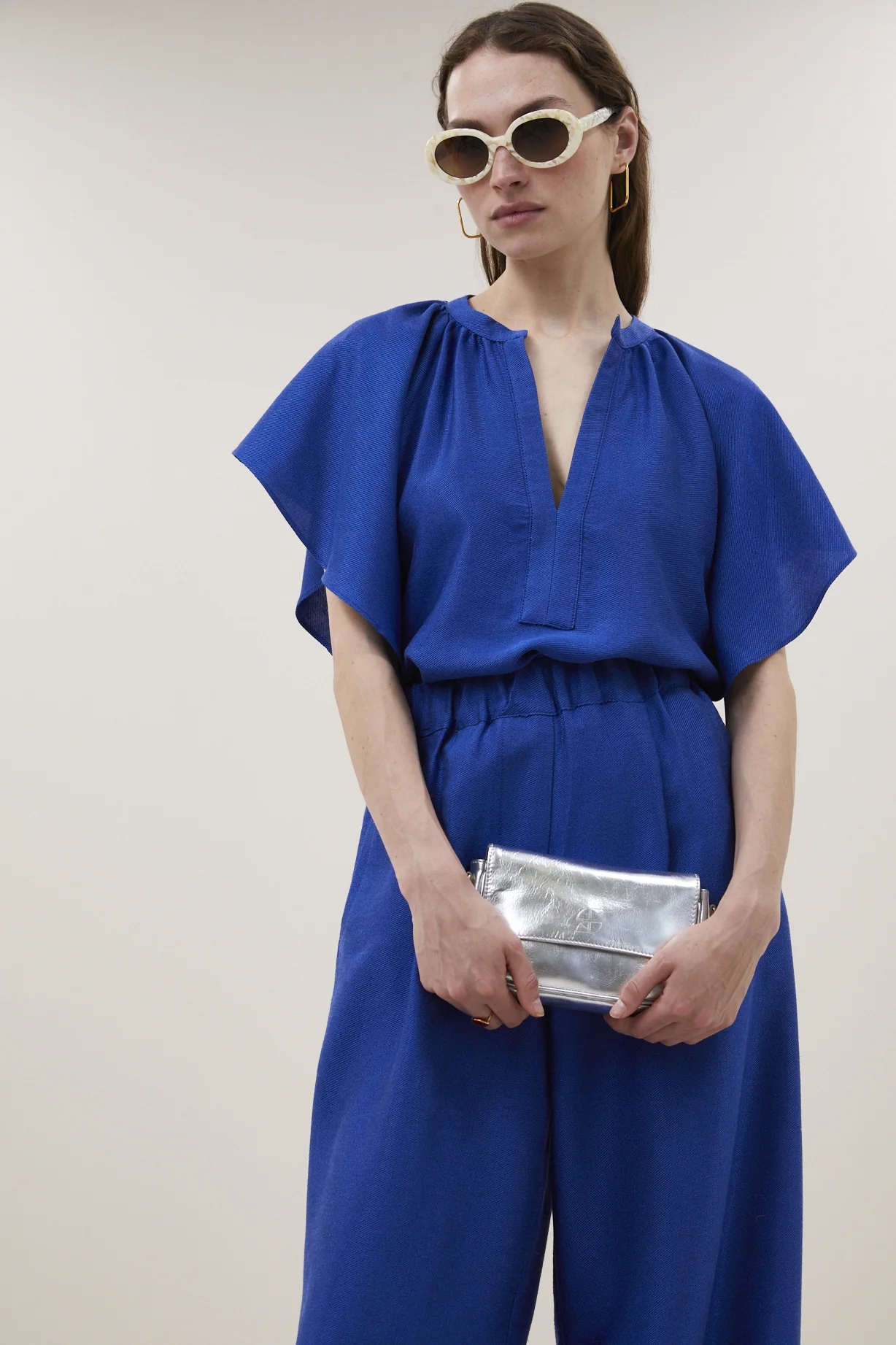 Blouses korte mouw blauw by-bar