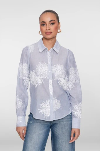 Blouses lange mouw blauw Geisha