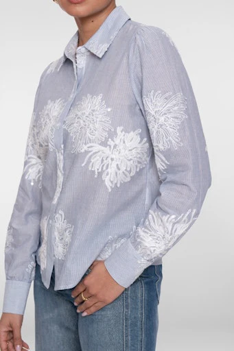 Blouses lange mouw blauw Geisha - Image 4