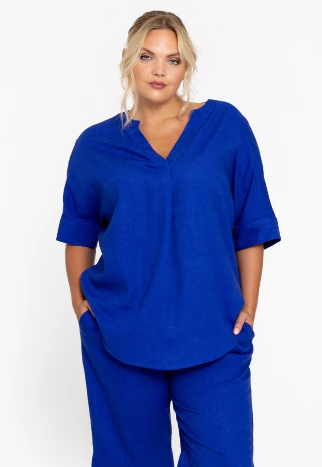 Blouses korte mouw blauw Yoek