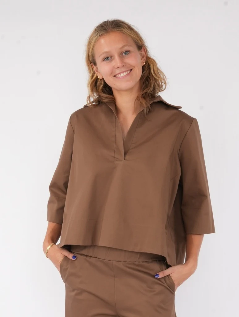 Blouses korte mouw bruin BLACK ROSE