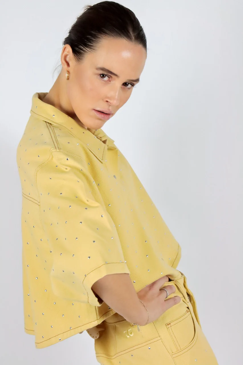 Blouses korte mouw geel AMANDINE - Image 3