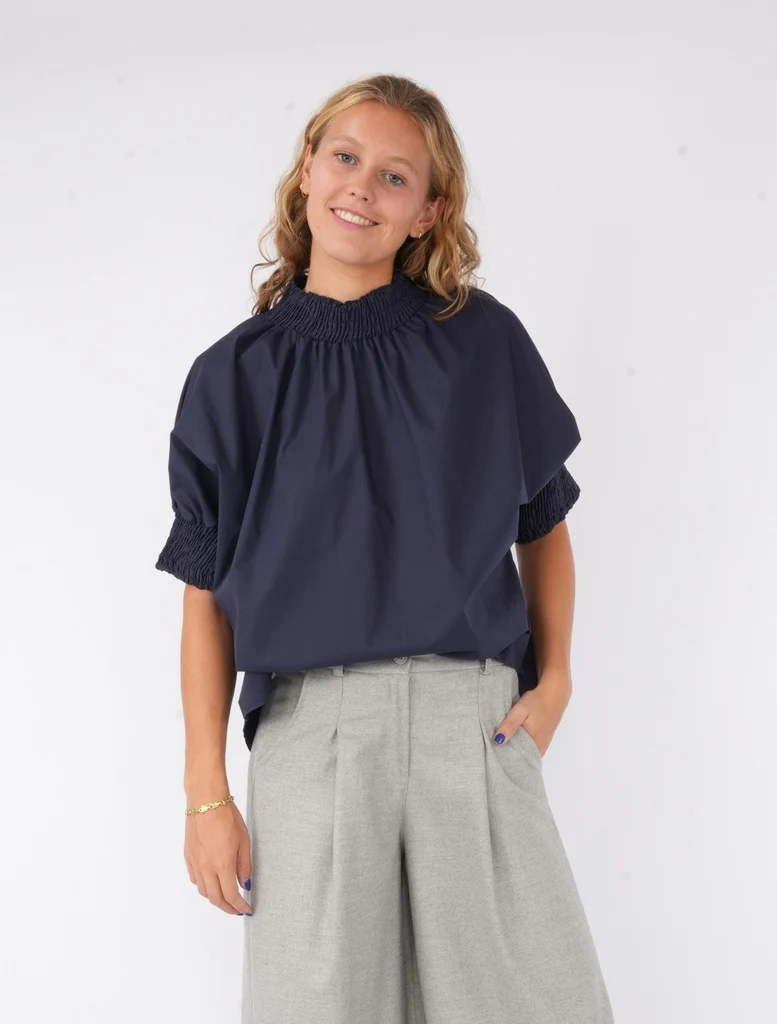Blouses korte mouw navy BLACK ROSE