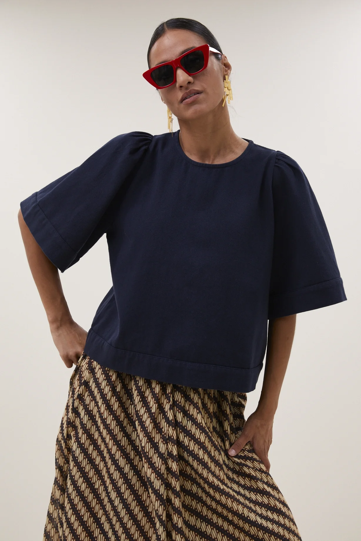 Blouses korte mouw navy by-bar