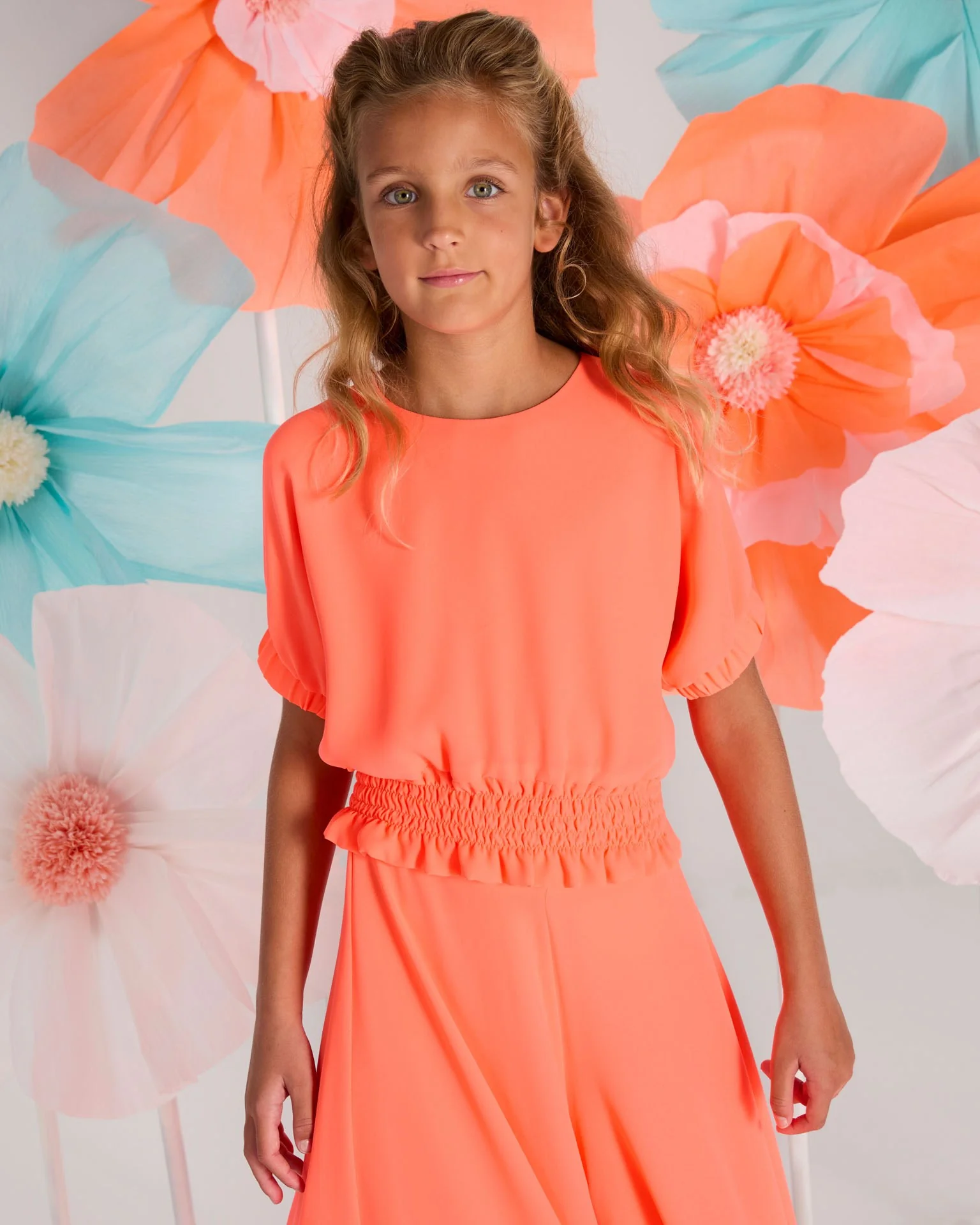 Blouses korte mouw oranje Blue Bay