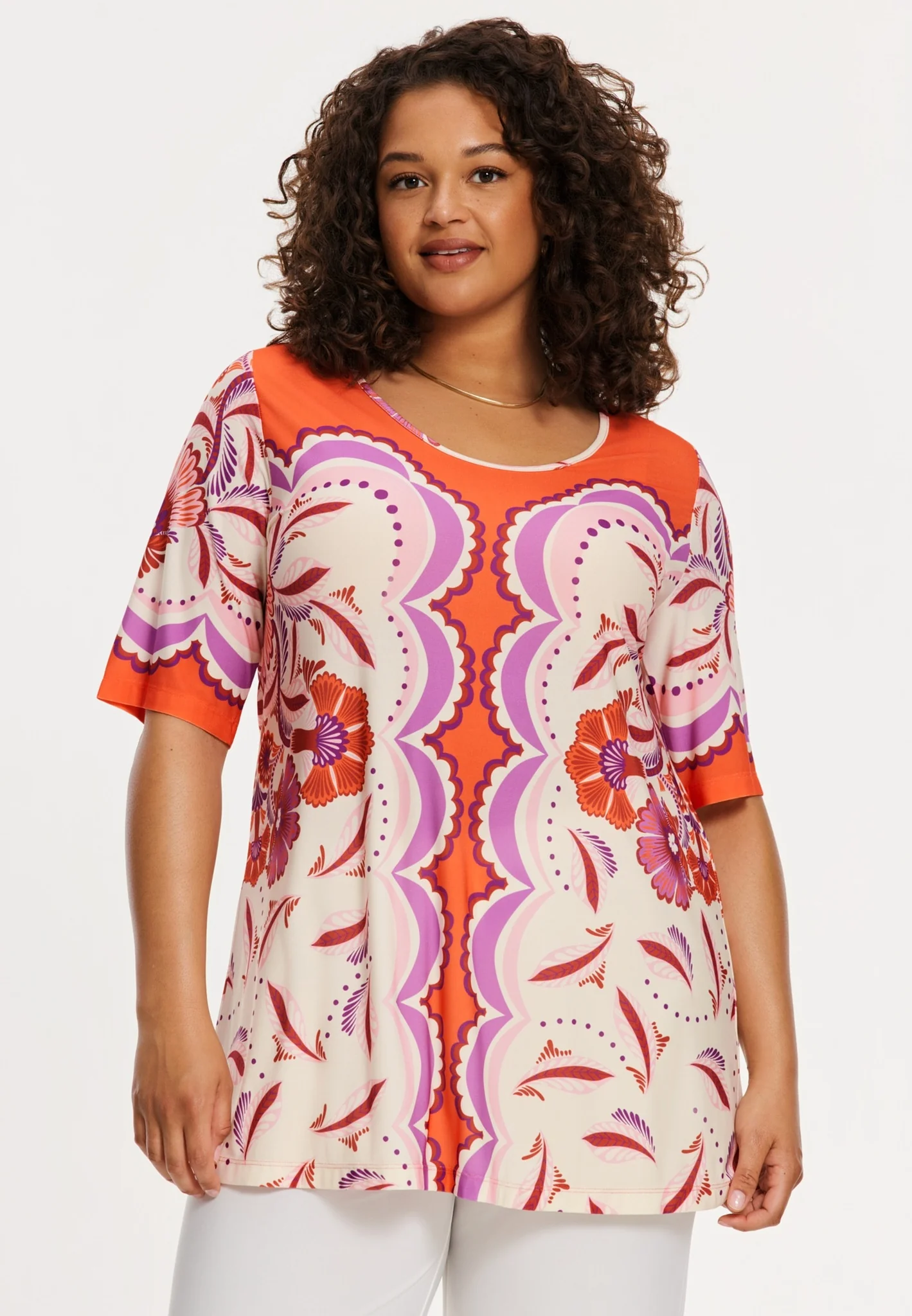 Blouses korte mouw oranje Yoek