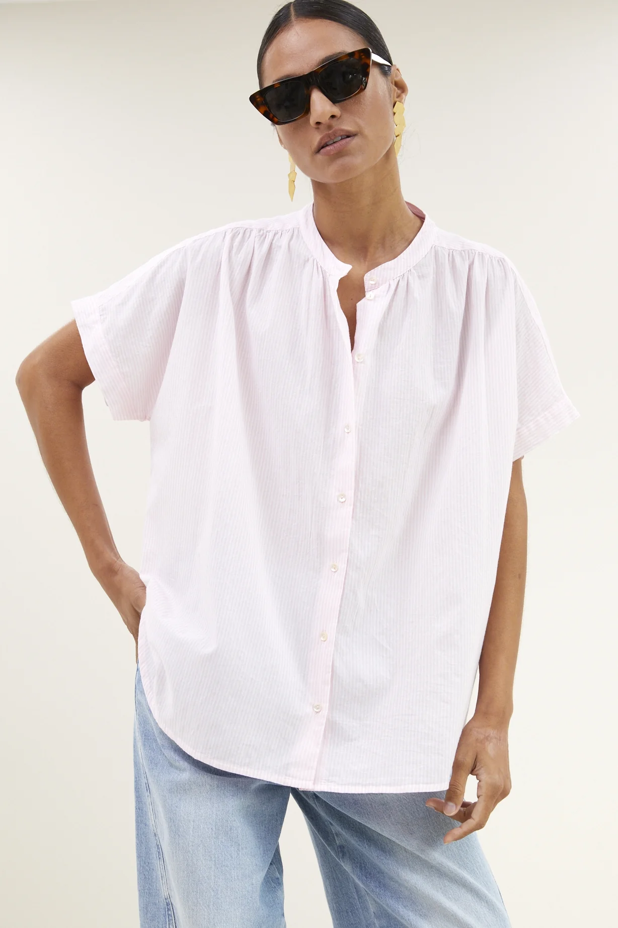 Blouses korte mouw roze by-bar