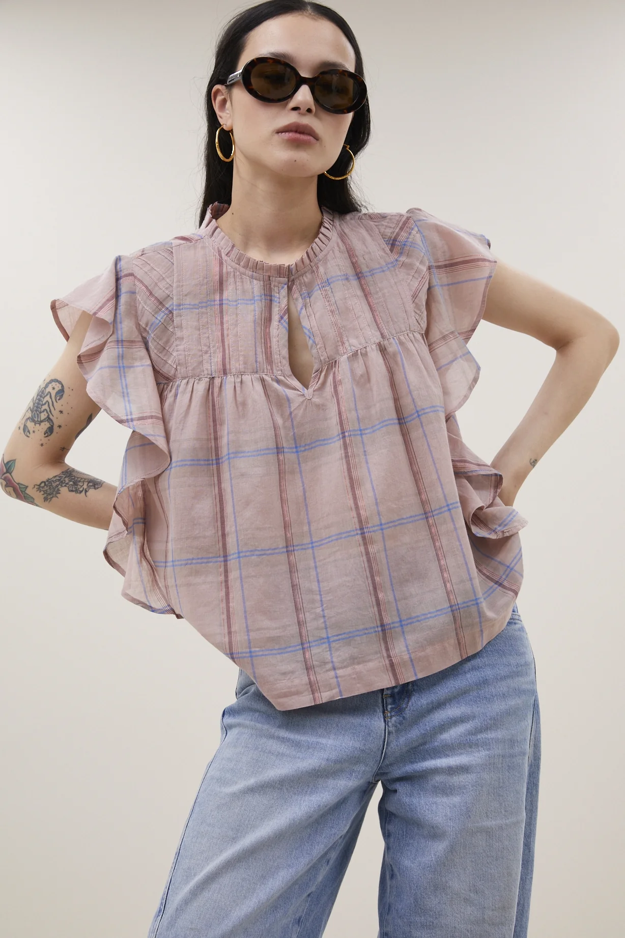 Blouses korte mouw roze by-bar