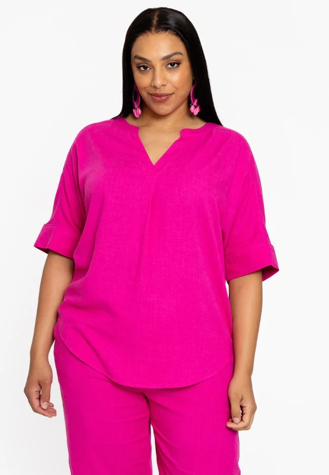 Blouses korte mouw roze Yoek