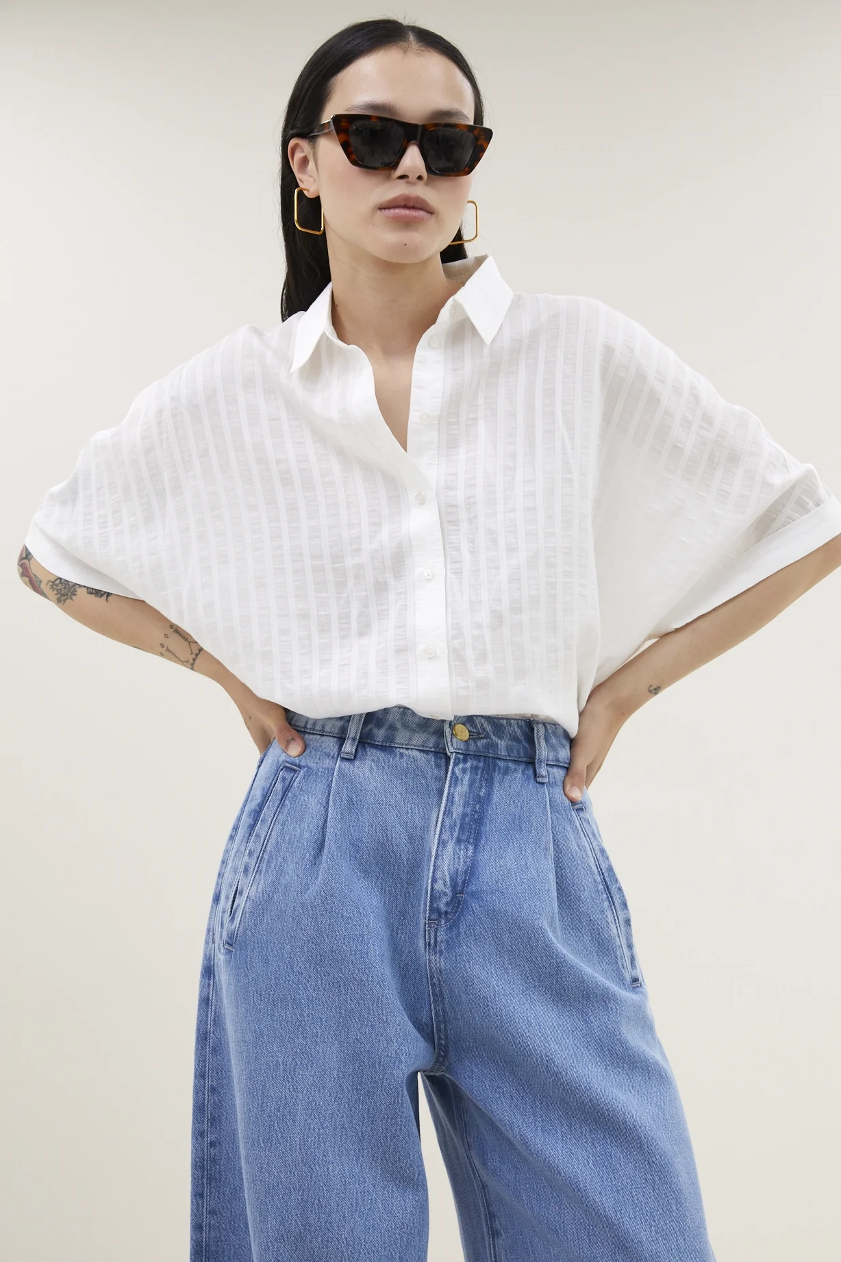 Blouses korte mouw wit by-bar