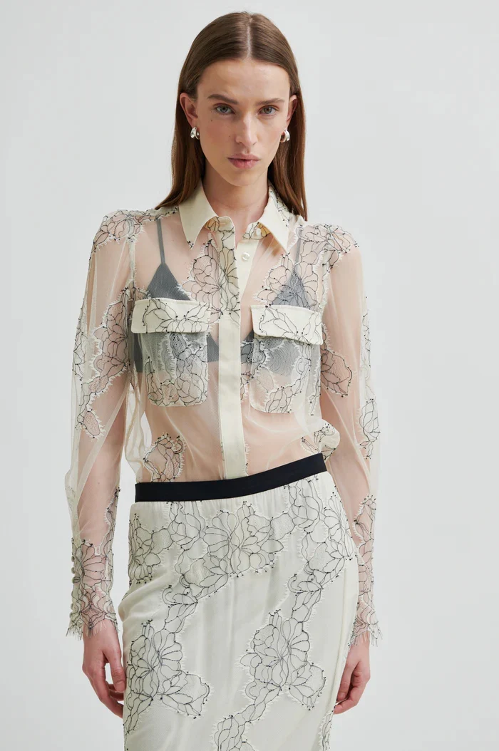 Blouses lange mouw beige Second Female