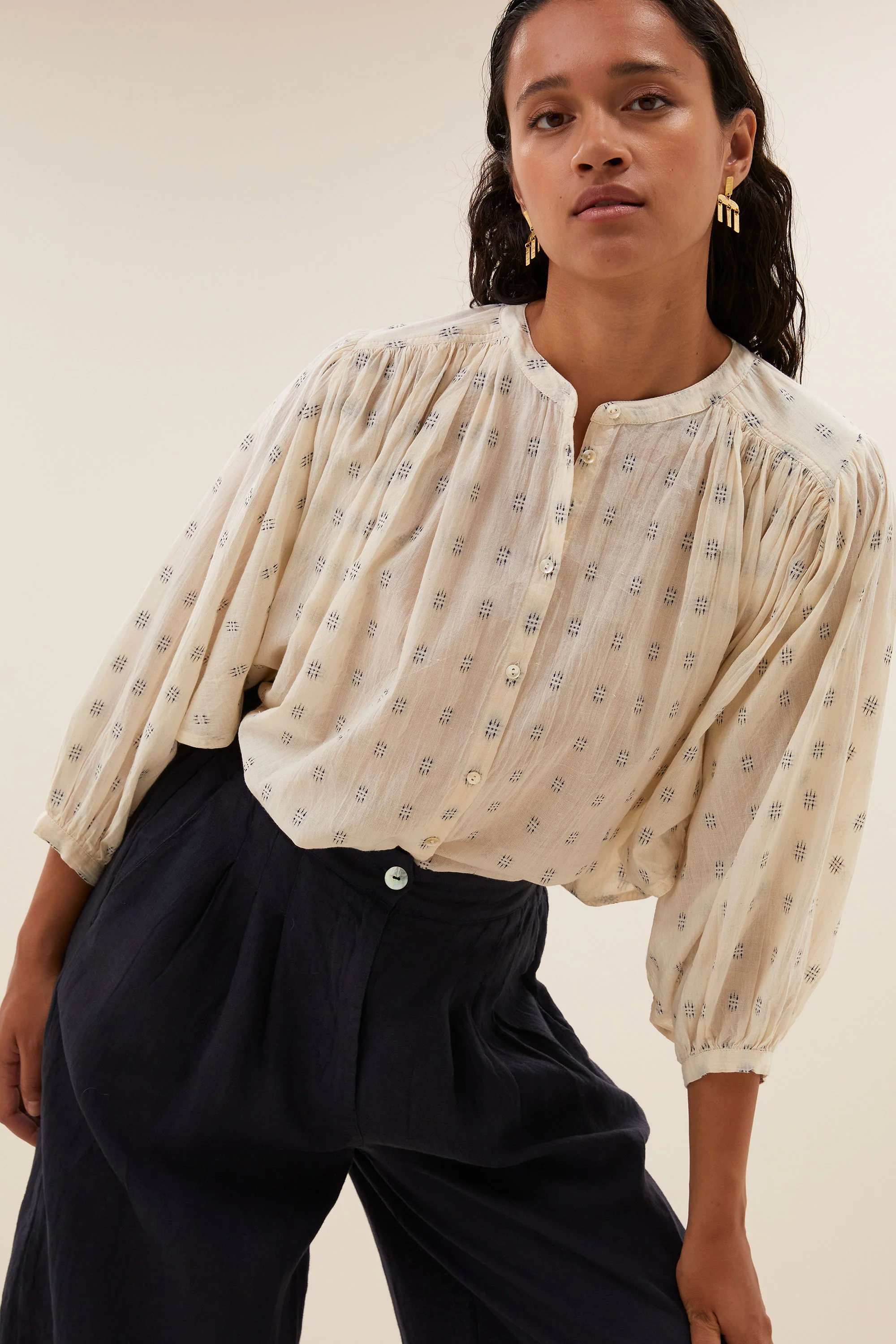 Blouses lange mouw blauw by-bar