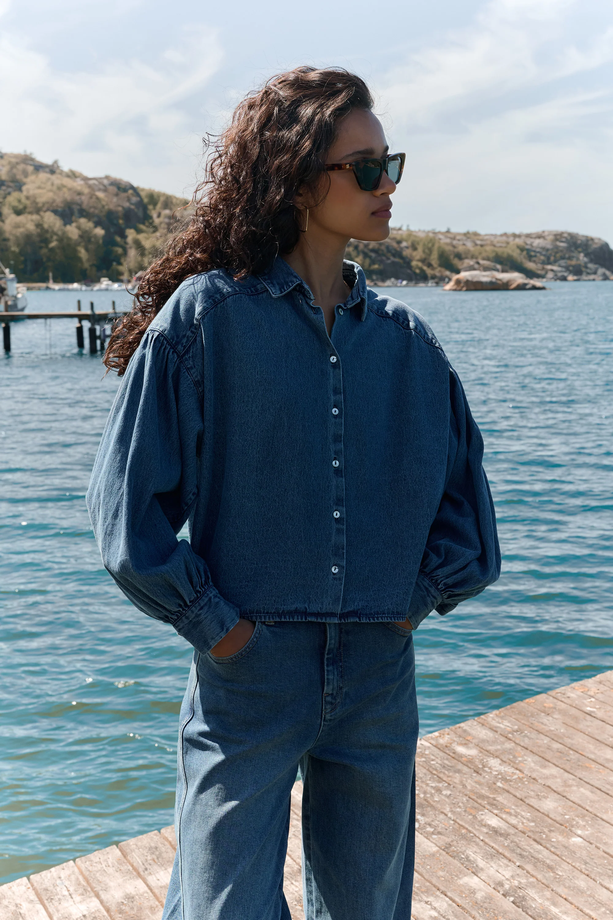 Blouses lange mouw blauw by-bar