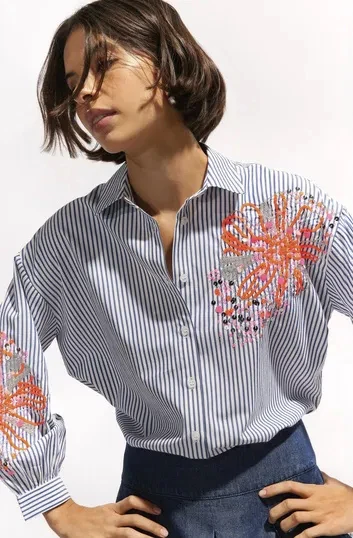 Blouses lange mouw blauw Senso