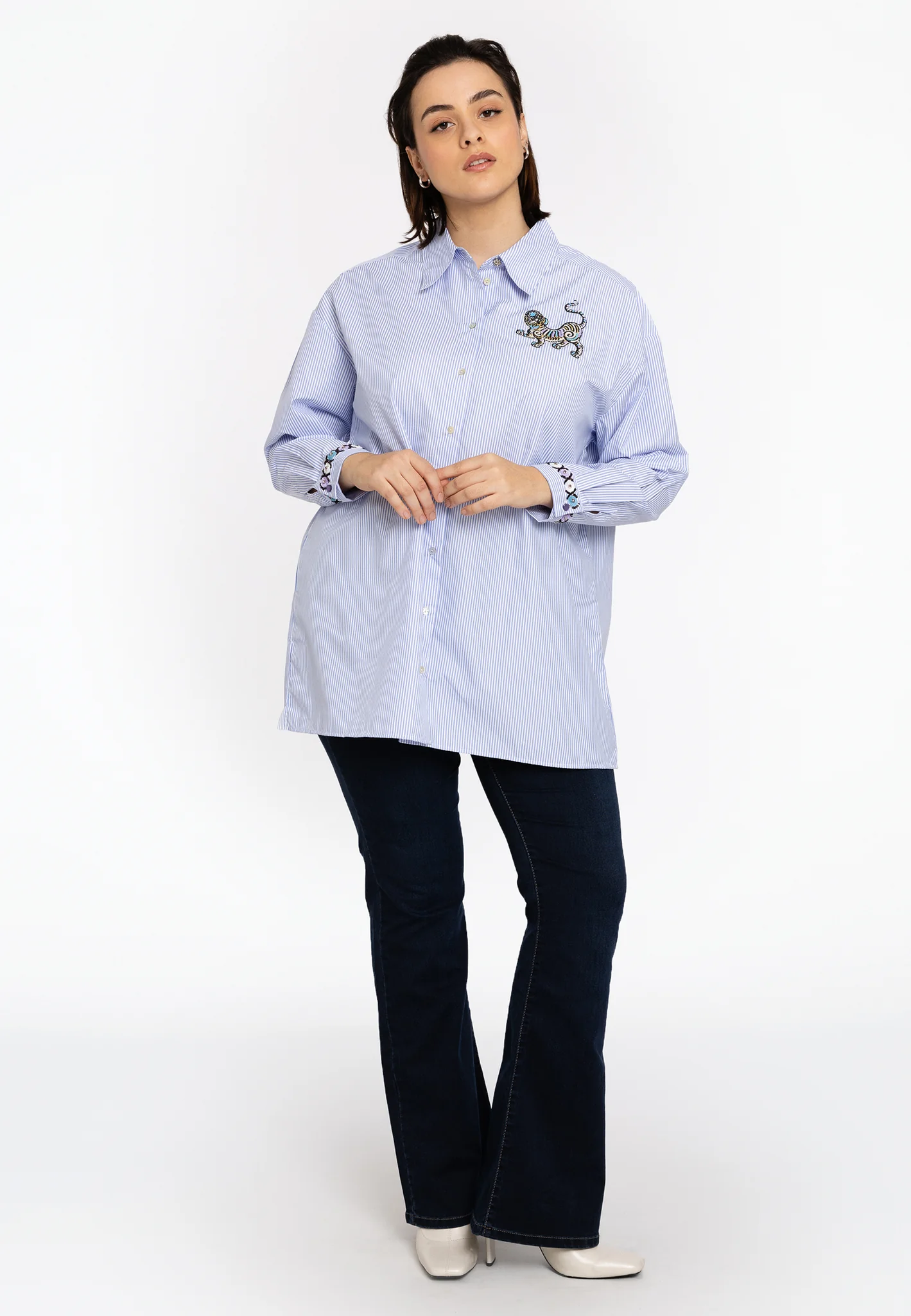 Blouses lange mouw blauw Yoek