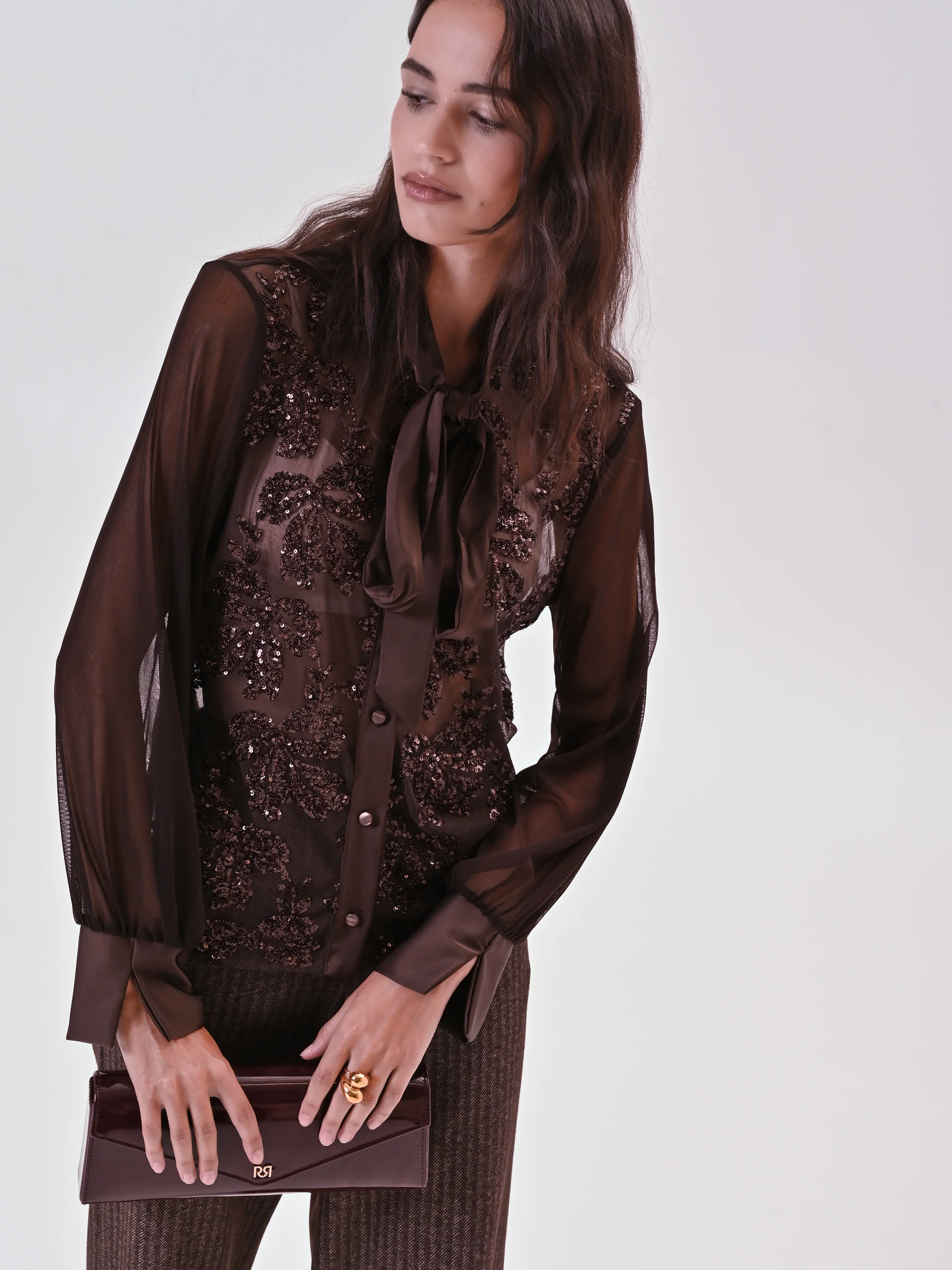 Blouses lange mouw bruin Rinascimento