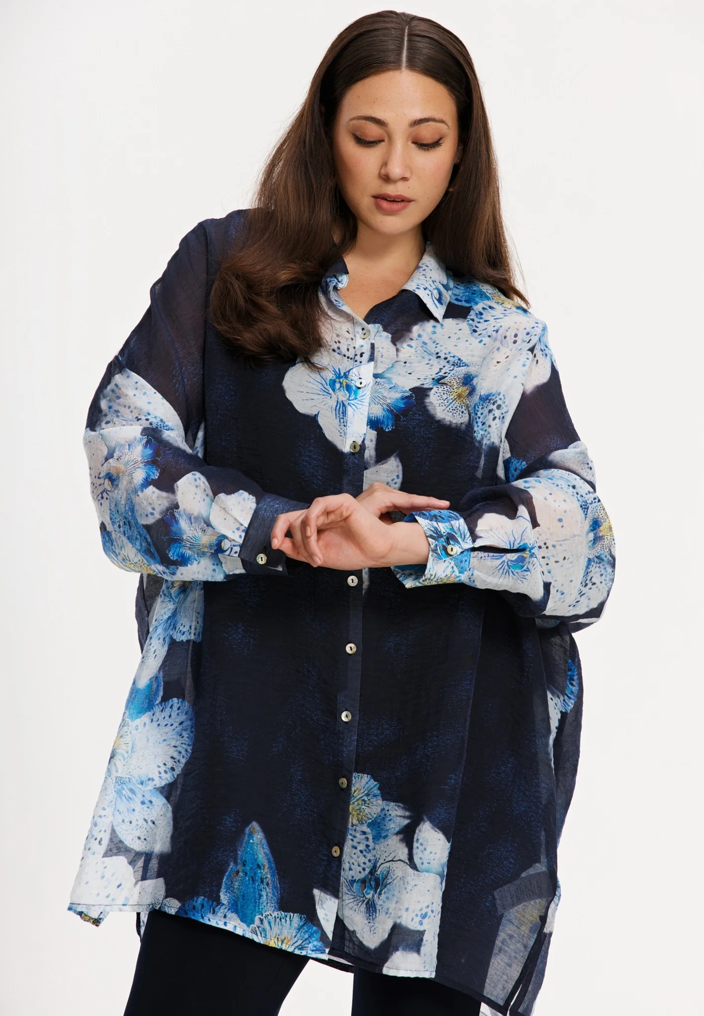 Blouses lange mouw navy Yoek