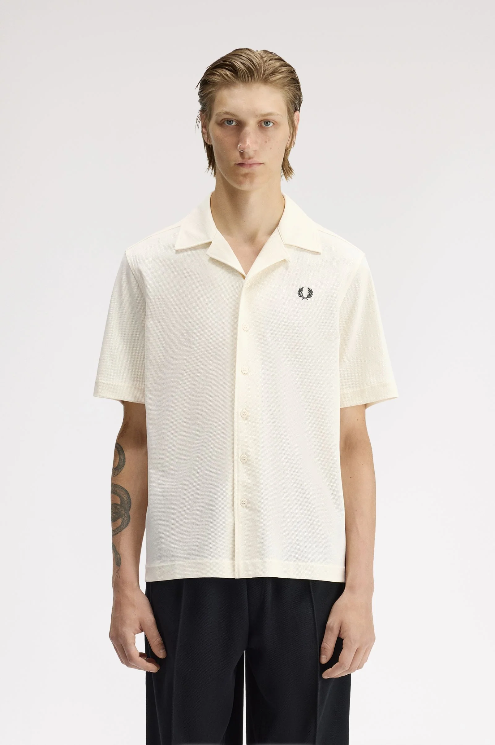 Hemden korte mouw beige Fred Perry