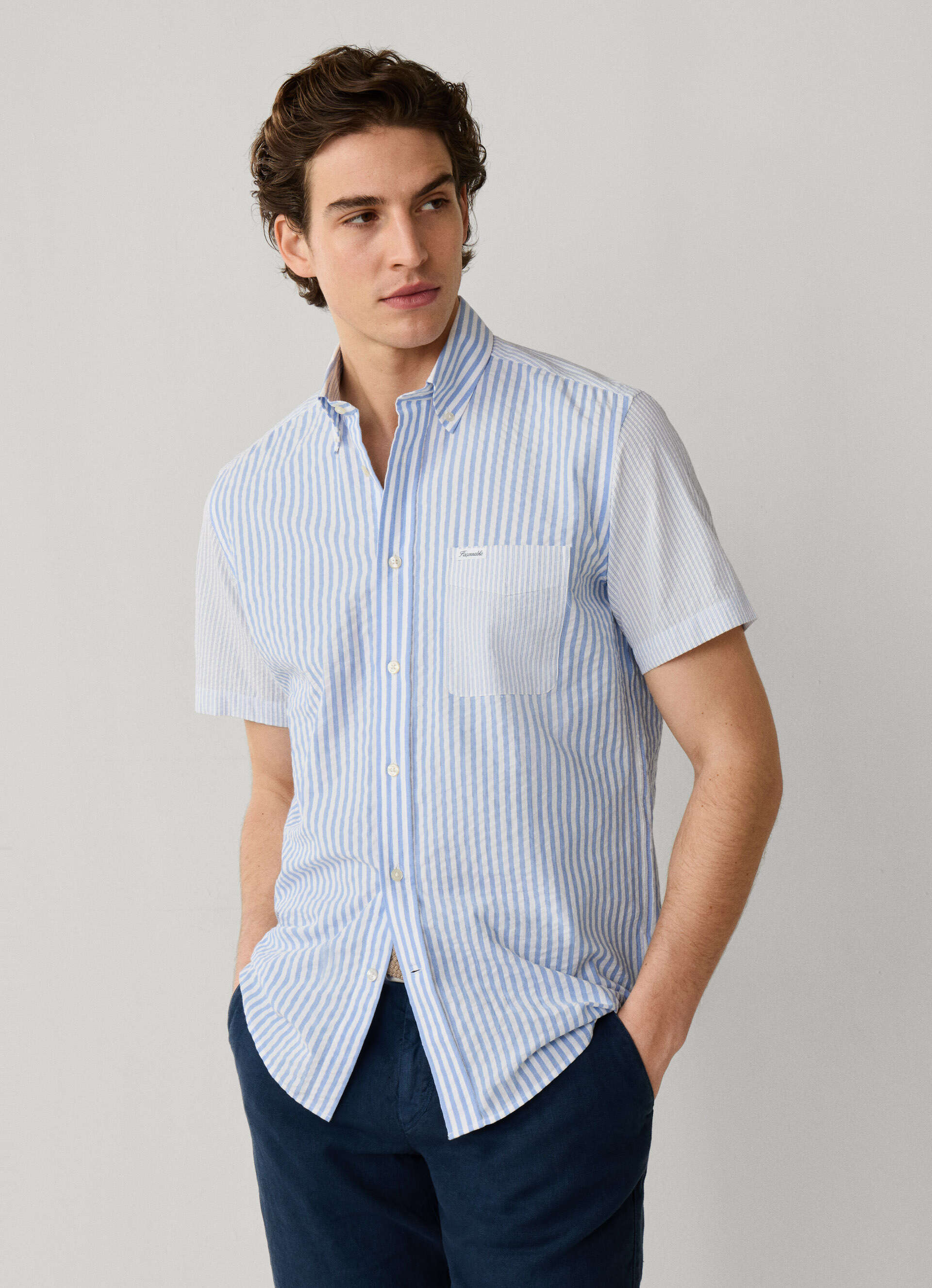 Hemden korte mouw blauw Façonnable