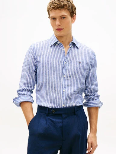 Hemden korte mouw blauw Tommy Hilfiger