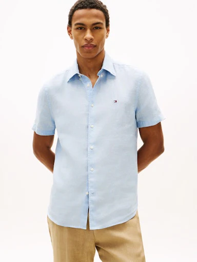 Hemden korte mouw blauw Tommy Hilfiger