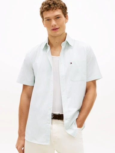 Hemden korte mouw groen Tommy Hilfiger