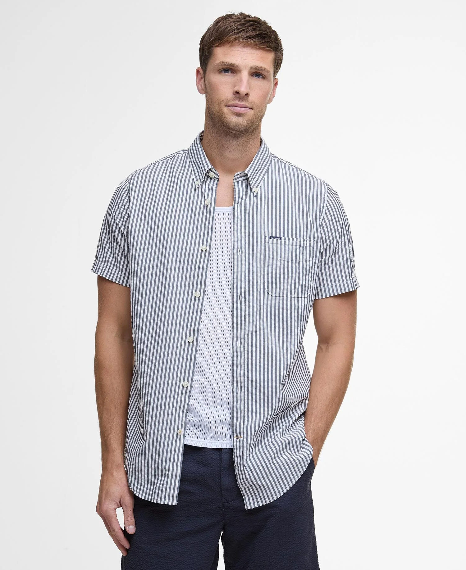 Hemden korte mouw navy Barbour