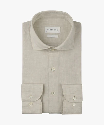 Hemden lange mouw beige Profuomo
