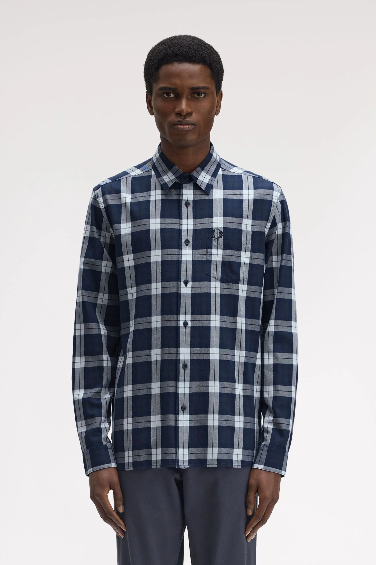 Hemden lange mouw blauw Fred Perry