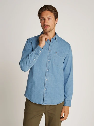 Hemden lange mouw blauw Tommy Hilfiger