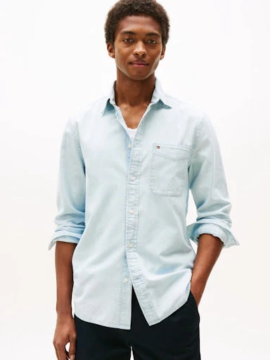 Hemden lange mouw blauw Tommy Hilfiger