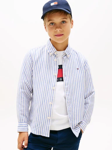 Hemden lange mouw blauw Tommy Hilfiger