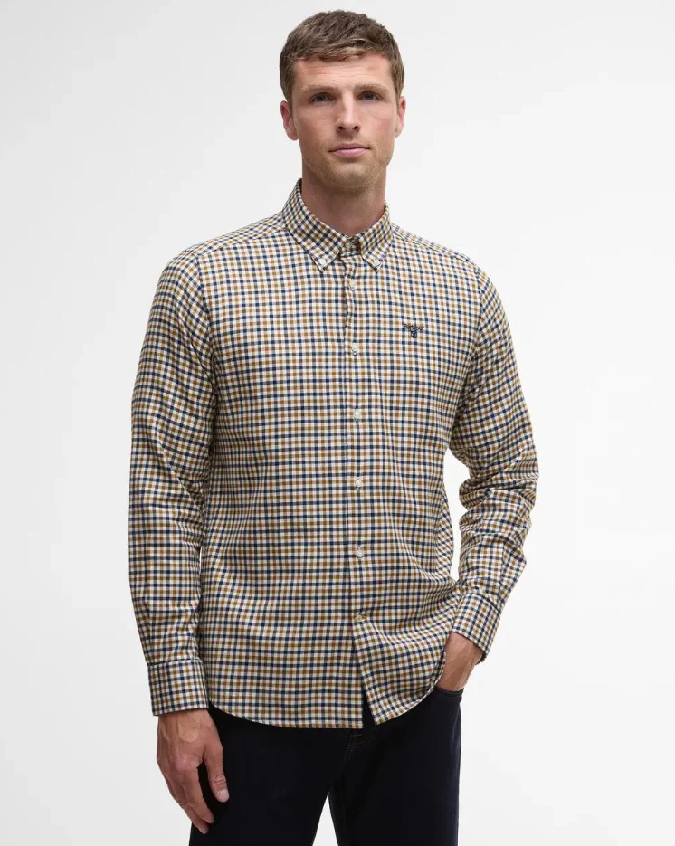 Hemden lange mouw bruin Barbour