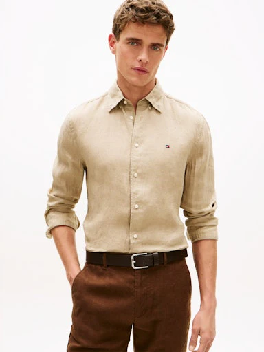 Hemden lange mouw bruin Tommy Hilfiger